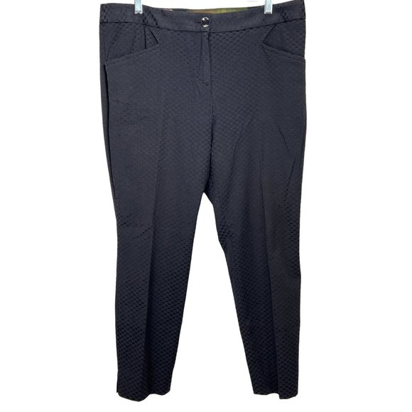 Ted Baker London Pants US 10 Black Green Daseat Waffle Cropped Notched Stretch - Picture 1 of 12